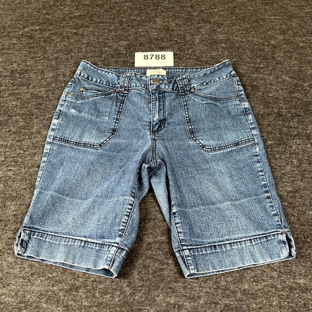 St Johns Bay Shorts Womens 14 Blue Denim‎ Stretch Flat Front Casual Outdoor